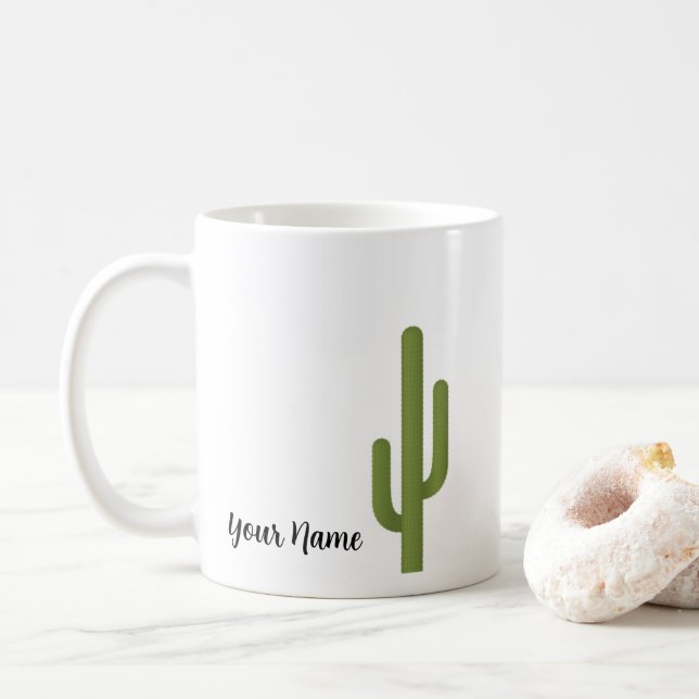 Mug Nom personnalisé Elegant Green Cactus (Avec donut)