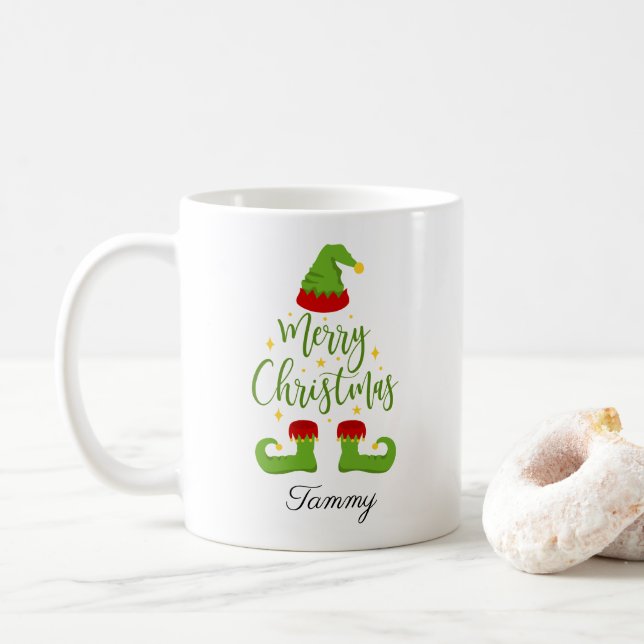 Mug Nom personnalisé Elf Joyeux Noël (Avec donut)