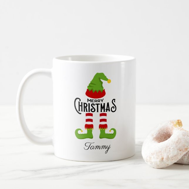 Mug Nom personnalisé Elf Joyeux Noël (Avec donut)