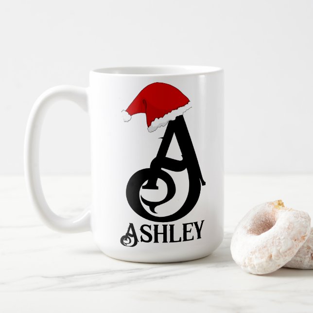 Mug Nom personnalisé en lettres, monogramme Noël (Avec donut)