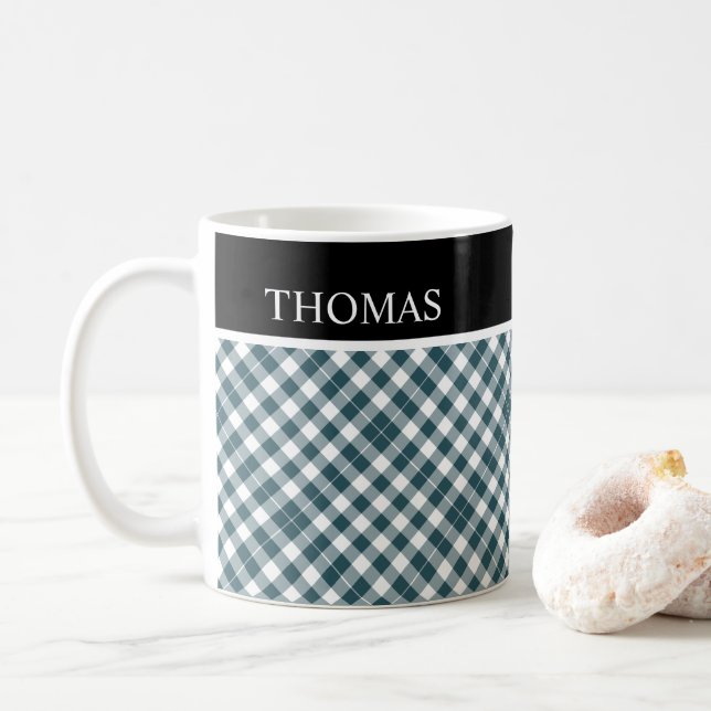 Mug Nom personnalisé En vichy blanc vert personnalisé (Avec donut)