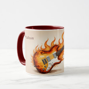 Mug Nom personnalisé et guitare à flamme de texte