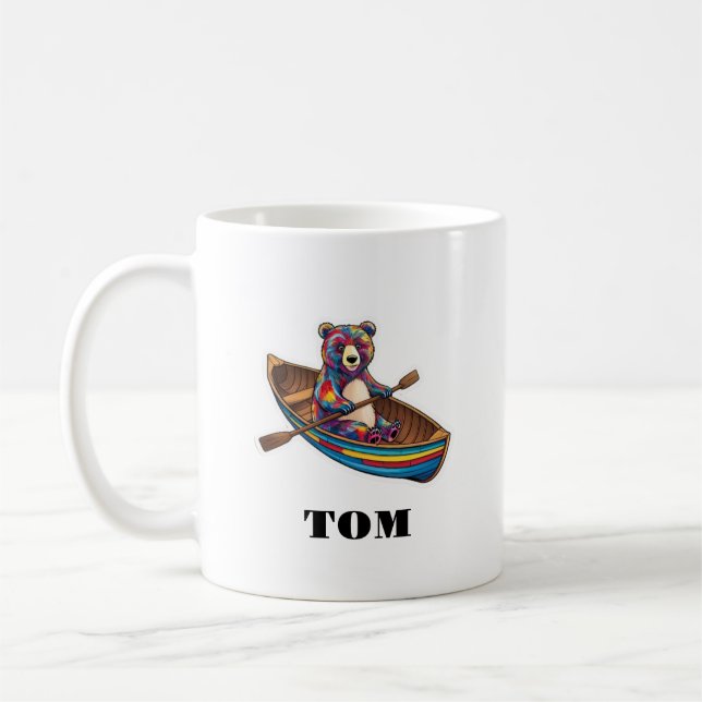 Mug Nom personnalisé et ours à ramer personnalisé (Gauche)