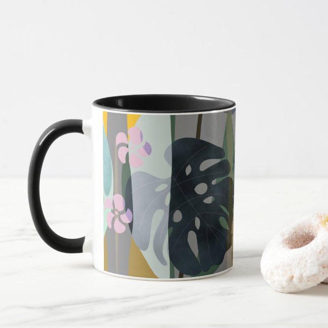 Mug nom personnalisé feuille monstera (Avec donut)