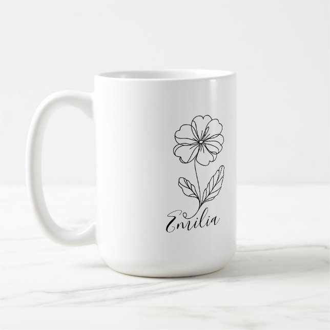 Mug Nom personnalisé Février primrose Fleur de naissan (Gauche)