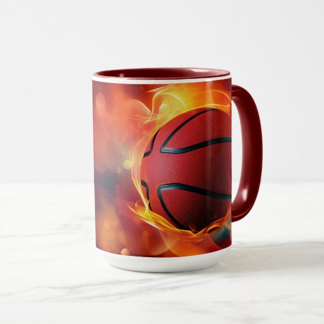 Mug Nom personnalisé Flaming Basketball (Devant droit)