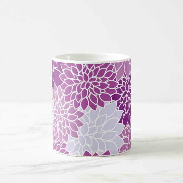 Mug Nom personnalisé Fleur Dahlia rose et blanc (Centre)