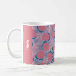 Mug Nom personnalisé fleur de protea rose orange fémin