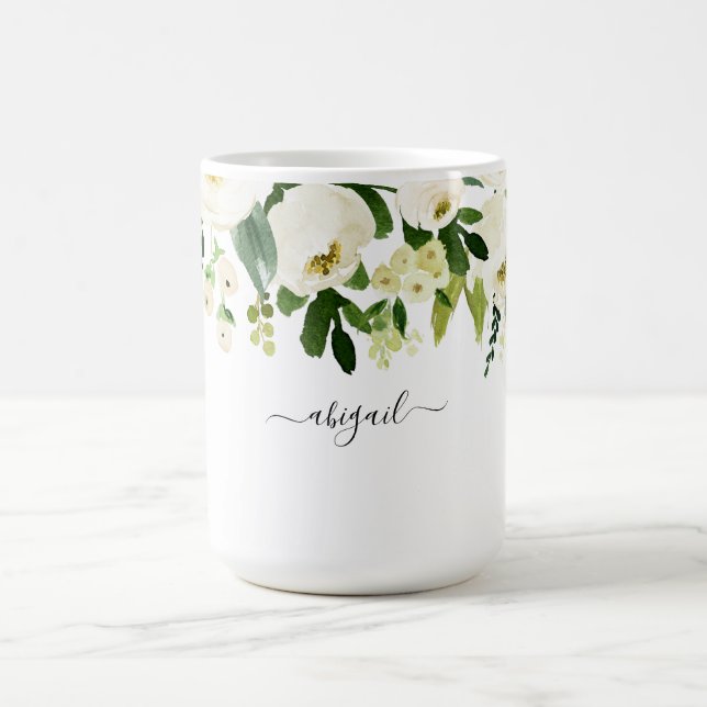 Mug Nom personnalisé floral blanc élégant  (Centre)