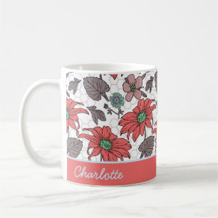 Mug Nom personnalisé floral transparent motif rose