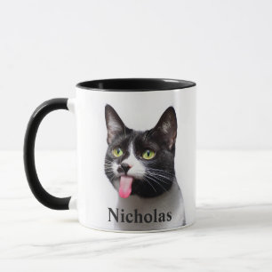 Mug Nom personnalisé Fun Black White Chat Kitten Anima