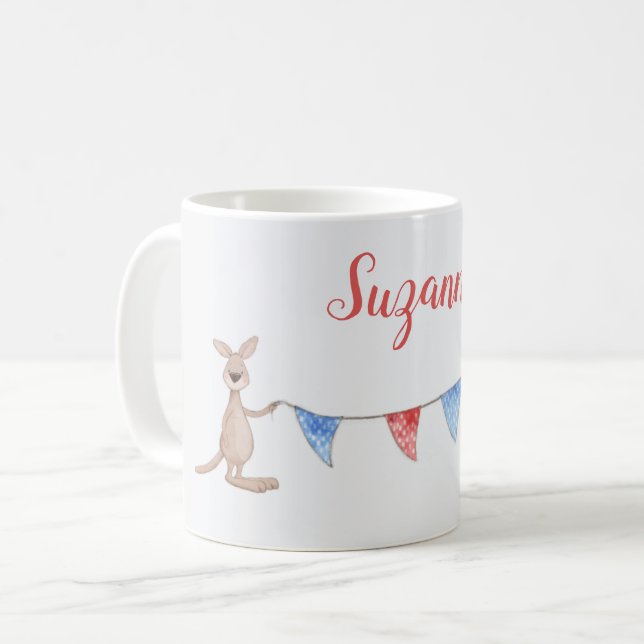 Mug Nom personnalisé Giraffe et Kangaroo Bunting drape (Devant gauche)