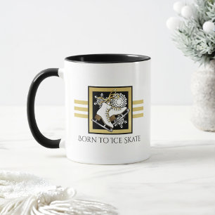 Mug Nom personnalisé Gold Black White Ice Patinage