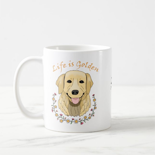 Mug Nom personnalisé Golden Retriever Dove Life is Gol (Gauche)