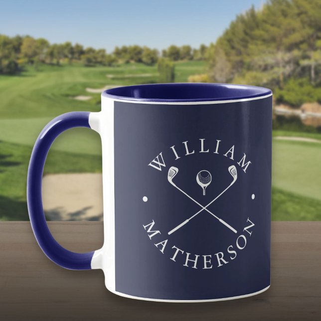 Mug Nom Personnalisé Golf Clubs Marine Bleu Et Blanc (Personalized Name Golf Clubs Navy Blue And White Mug)