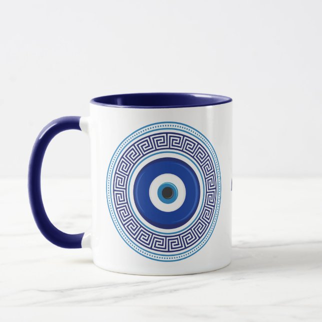 Mug Nom personnalisé grec Motif mal oeil Nazar (Gauche)