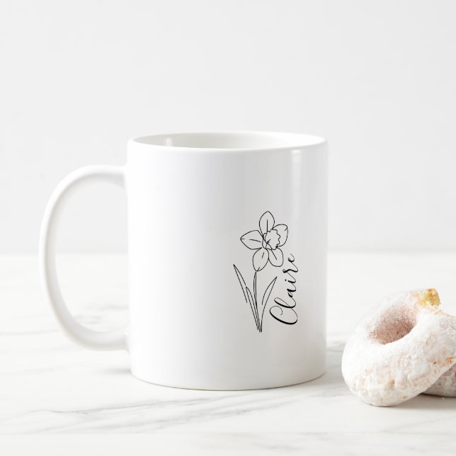 Mug Nom personnalisé Jonquille de mars Fleur de naissa (Avec donut)