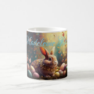 Mug Nom personnalisé Joyeux lapin de Pâques avec oeufs
