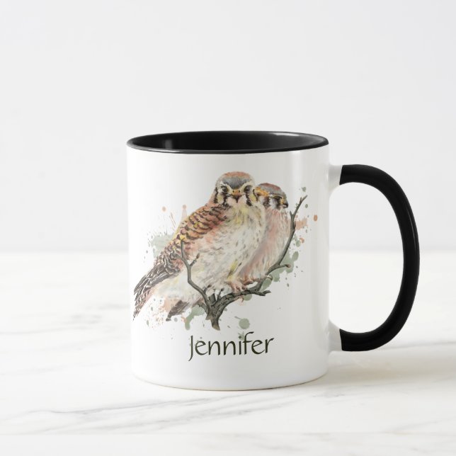Mug Nom personnalisé Kestrel Oiseau Nature Art (Droite)