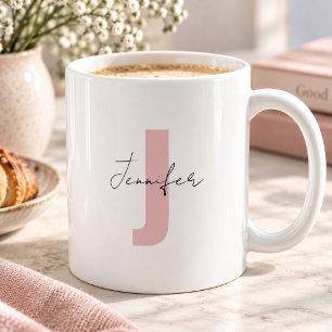 Mug Nom personnalisé Lettre initiale Rose Pâle Rose St