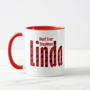 Mug Nom personnalisé "Linda" Art plaid rouge et noir