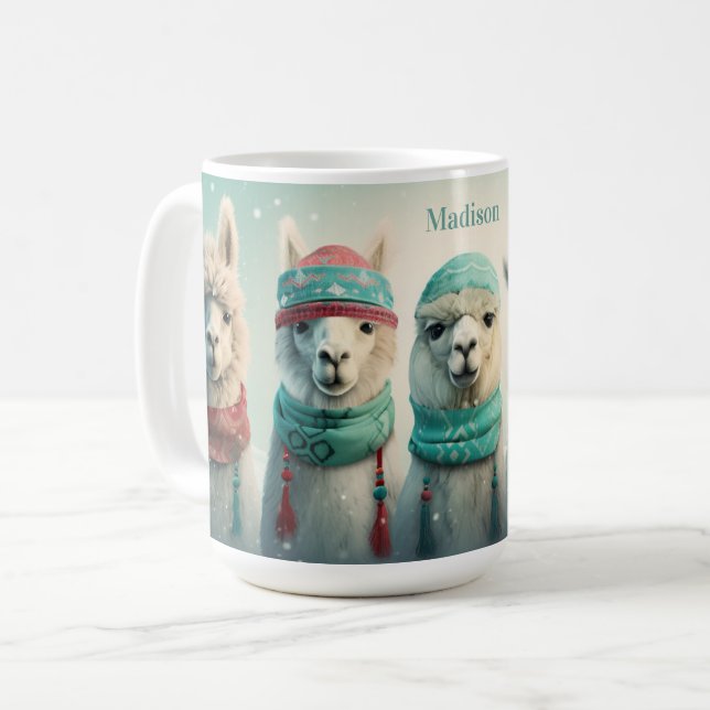 Mug Nom personnalisé Llamas d'hiver (Devant gauche)