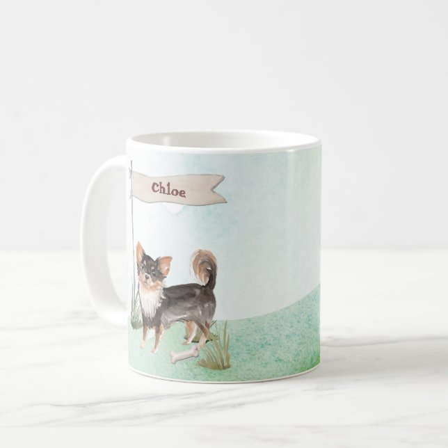 Mug Nom personnalisé Long Haired Chihuahua Chien anima (Devant gauche)