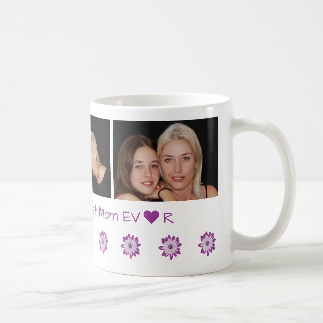 Mug Nom personnalisé + Meilleure maman Éver + 3 photos (Droite)