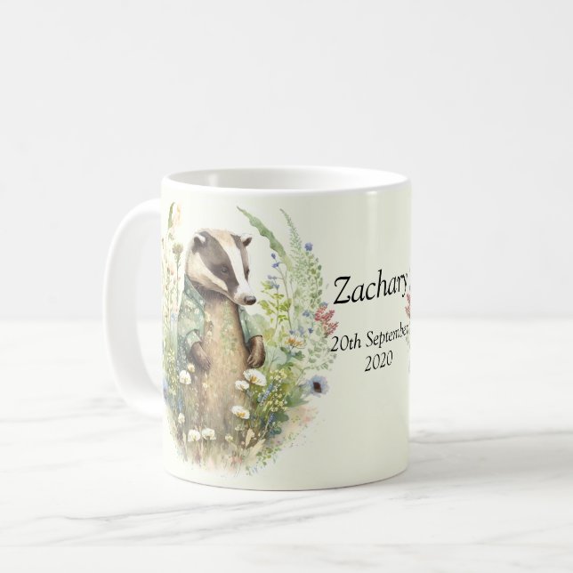 Mug Nom personnalisé Mignon Badger (Devant gauche)