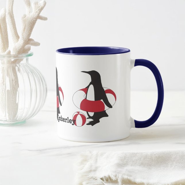 Mug Nom personnalisé mignon dessin Pingouin de natatio (Créateur téléchargé)