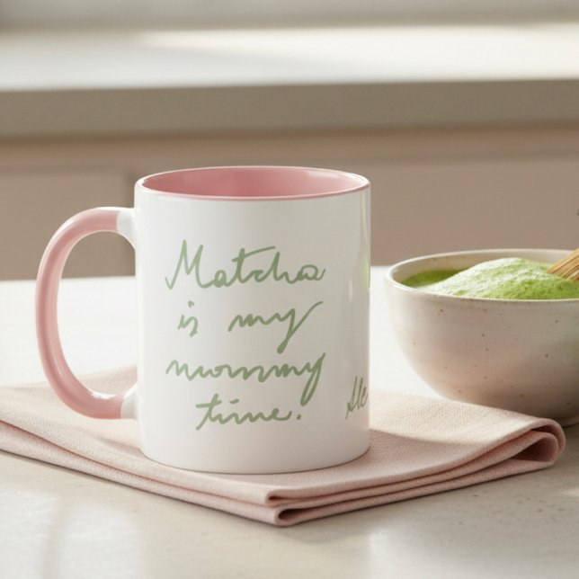 Mug Nom personnalisé mignon Mommy Matcha Tea Script (Créateur téléchargé)