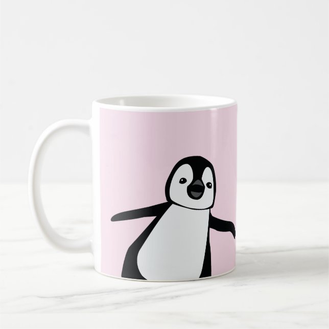 Mug Nom personnalisé mignon Peeking Pingouin rose (Gauche)