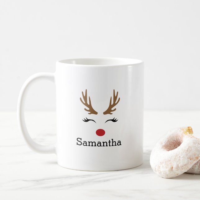 Mug Nom personnalisé mignon renne de Noël (Avec donut)