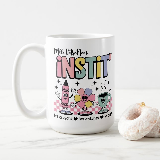 Mug Nom Personnalisé Mignon Retro Pour Instit' (Avec donut)