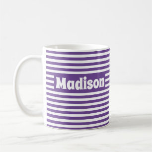 Mug Nom personnalisé mignon Simple Stripes Purple et B