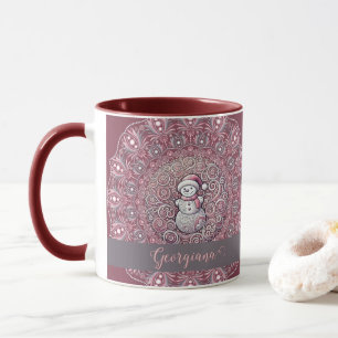 Mug Nom personnalisé mignon Whimsical Pink Snowman Man