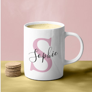 Mug Nom personnalisé moderne Monogramme rose