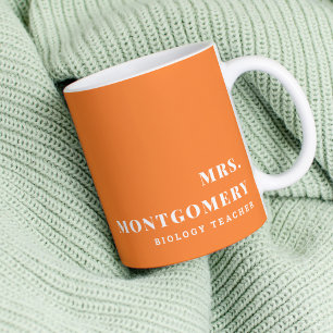 Mug Nom personnalisé moderne Orange School Teacher Suj