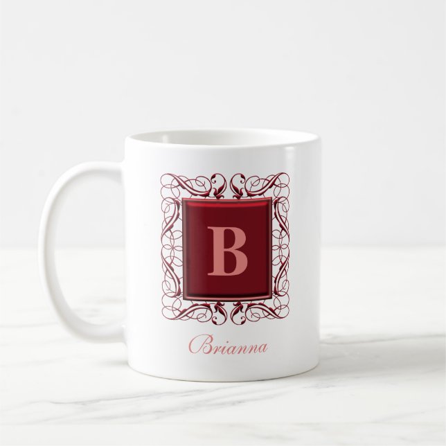 Mug Nom personnalisé Monogram Regal Style (rouge) (Gauche)