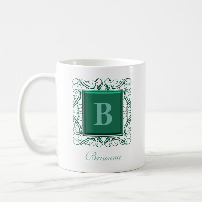 Mug Nom personnalisé Monogram Regal Style (vert) (Gauche)