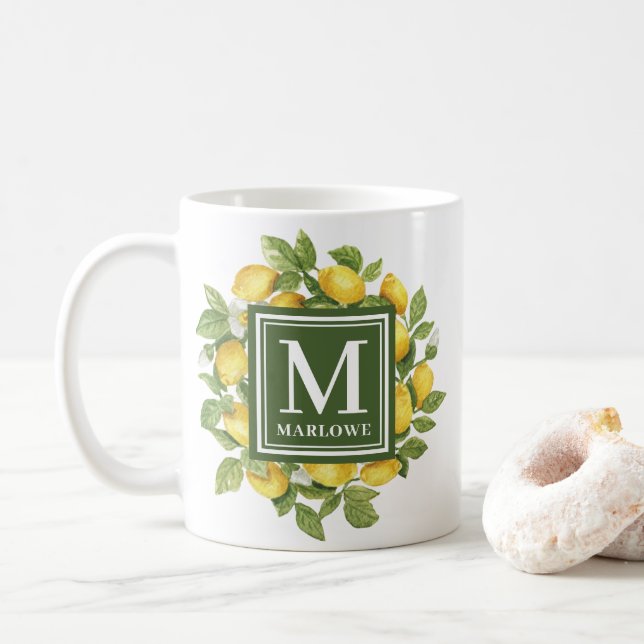 Mug Nom personnalisé Monogramme citron jaune (Avec donut)