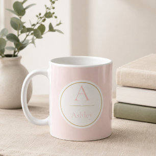 Mug Nom personnalisé Monogramme Rose Élégant