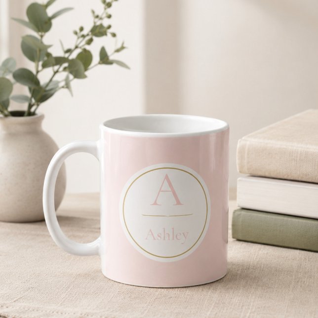 Mug Nom personnalisé Monogramme Rose Élégant  (Créateur téléchargé)
