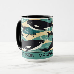 Mug Nom personnalisé Motif baleines