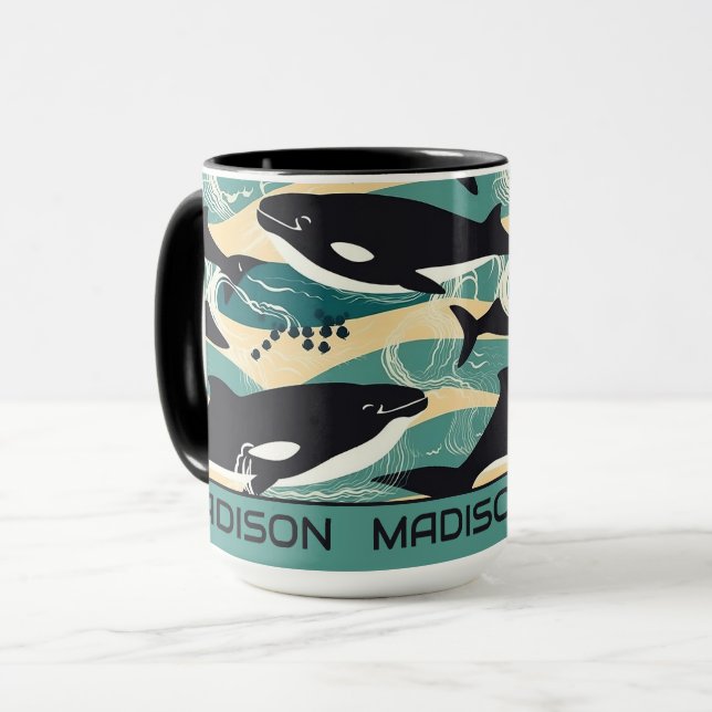Mug Nom personnalisé Motif baleines (Devant gauche)