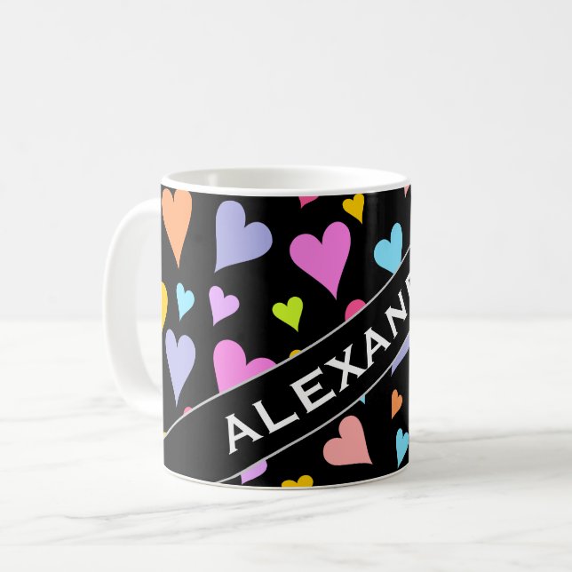 Mug Nom personnalisé + Motif Coeurs amusants, amoureux (Devant gauche)