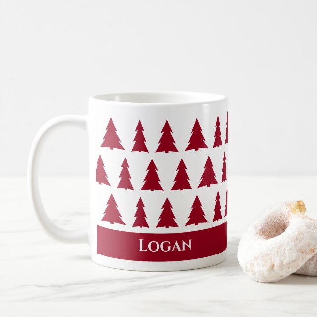 Mug Nom personnalisé Motif d'arbre bordeaux moderne (Avec donut)