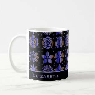 Mug Nom personnalisé motif floral bleu transparent