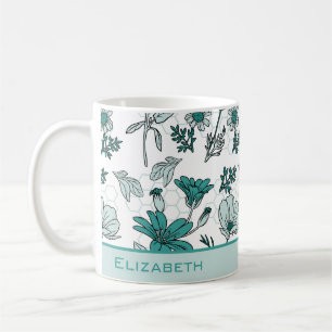 Mug Nom personnalisé motif floral vert transparent