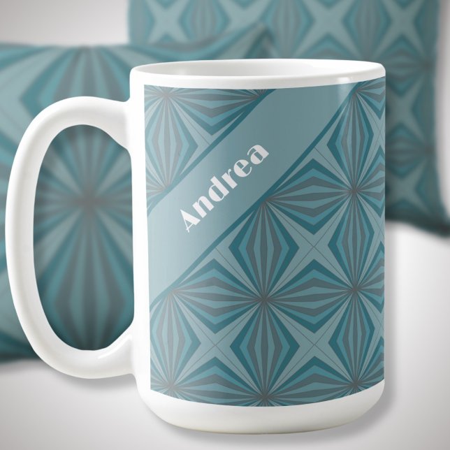 Mug Nom personnalisé Motif Turquoise rétro (Créateur téléchargé)